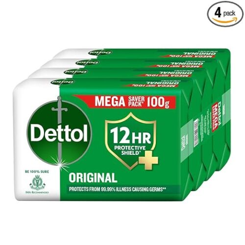 Dettol Original Bathing Soap Bar with 12 HR protective shield (400gm) | Kills 99.99% Germs, 100g (Pack of 4)