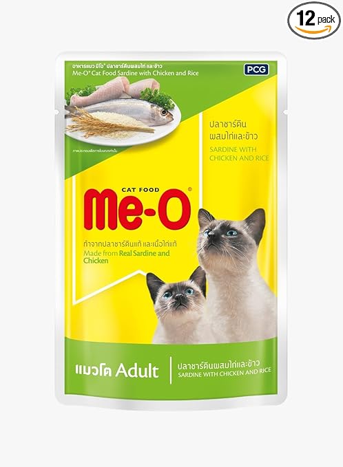 Me-O Adult Cat Wet Food, Sardine with Chicken & Rice, 80 G