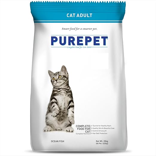 Purepet Adult Dry Cat Food 20kg | Ocean Fish Flavour | Prebiotics and Probiotics Improve The Digestive System | Taurine for Healthy Heart | Control Urinary Ph | Hair Ball Protection