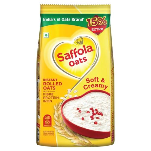 Saffola Oats | Instant Rolled |Soft & Creamy |Power of Protein, Iron & Fibre | Nutritious grain | 500g/400+60=460g [weight may vary]